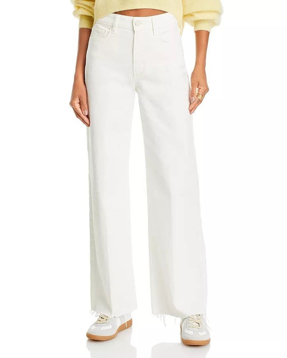 Paige Anessa Tonal Ecru Crop Raw Hem Wide Leg Cotton Jeans 28